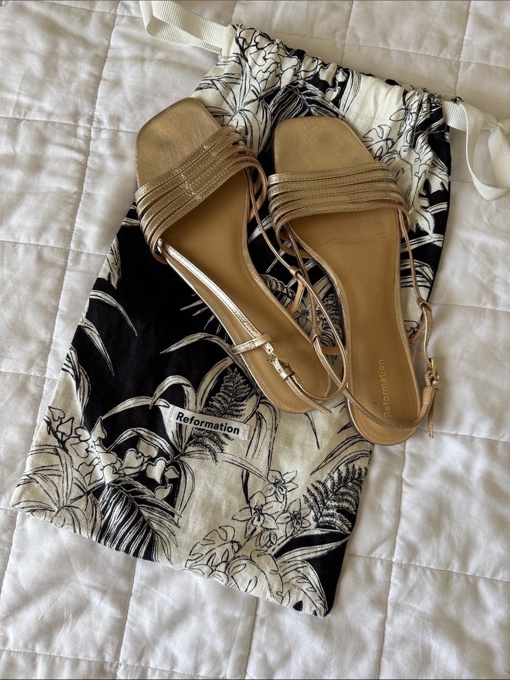 Reformation Metallic Gold Strappy Flat Sandals